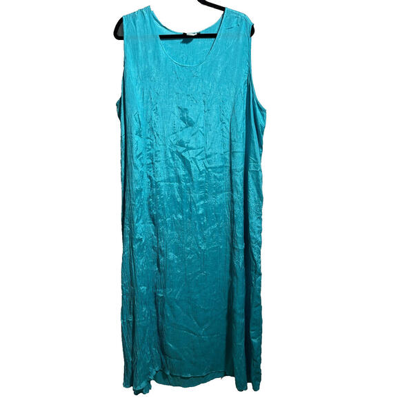 Ulla Popken Blue Crinkle Rayon Sleeveless Solid Maxi‎ Tank Dress A Line 16 / 18 - Picture 1 of 7